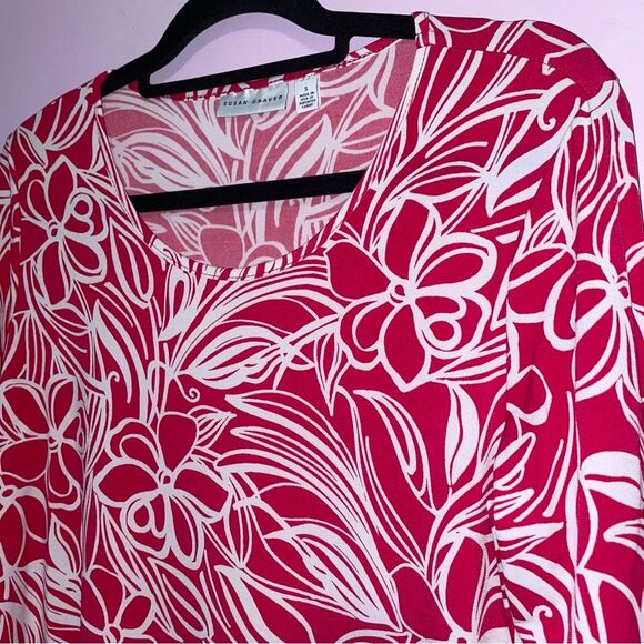 Susan Graver S Floral Tunic Liquid Knit QVC Pink - Picture 2 of 8